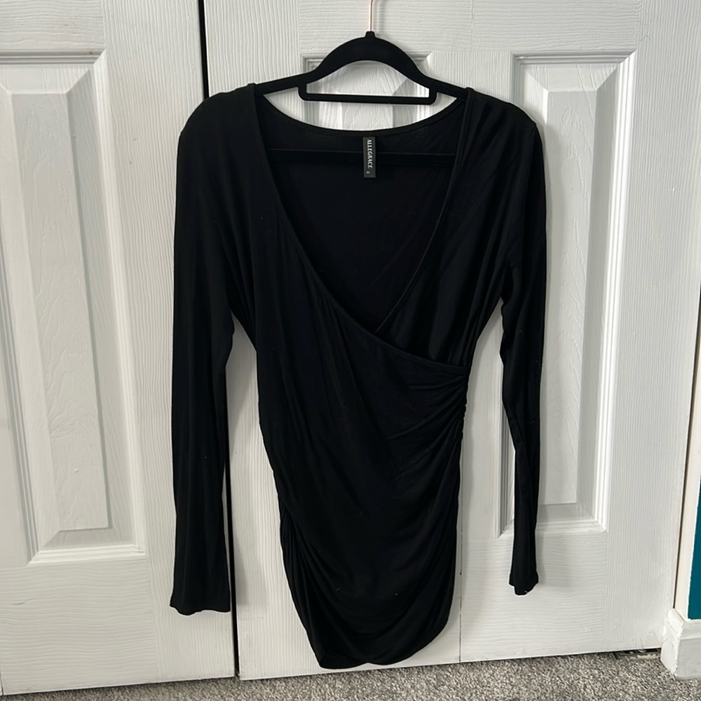 Long Sleeve Ruched V Neck Wrap Shirt